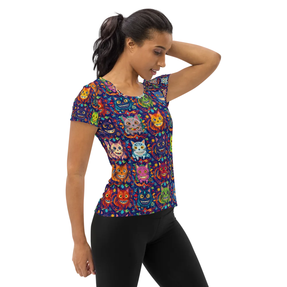 Grinning Cat Carnival on Women's Athletic T-Shirt — Right