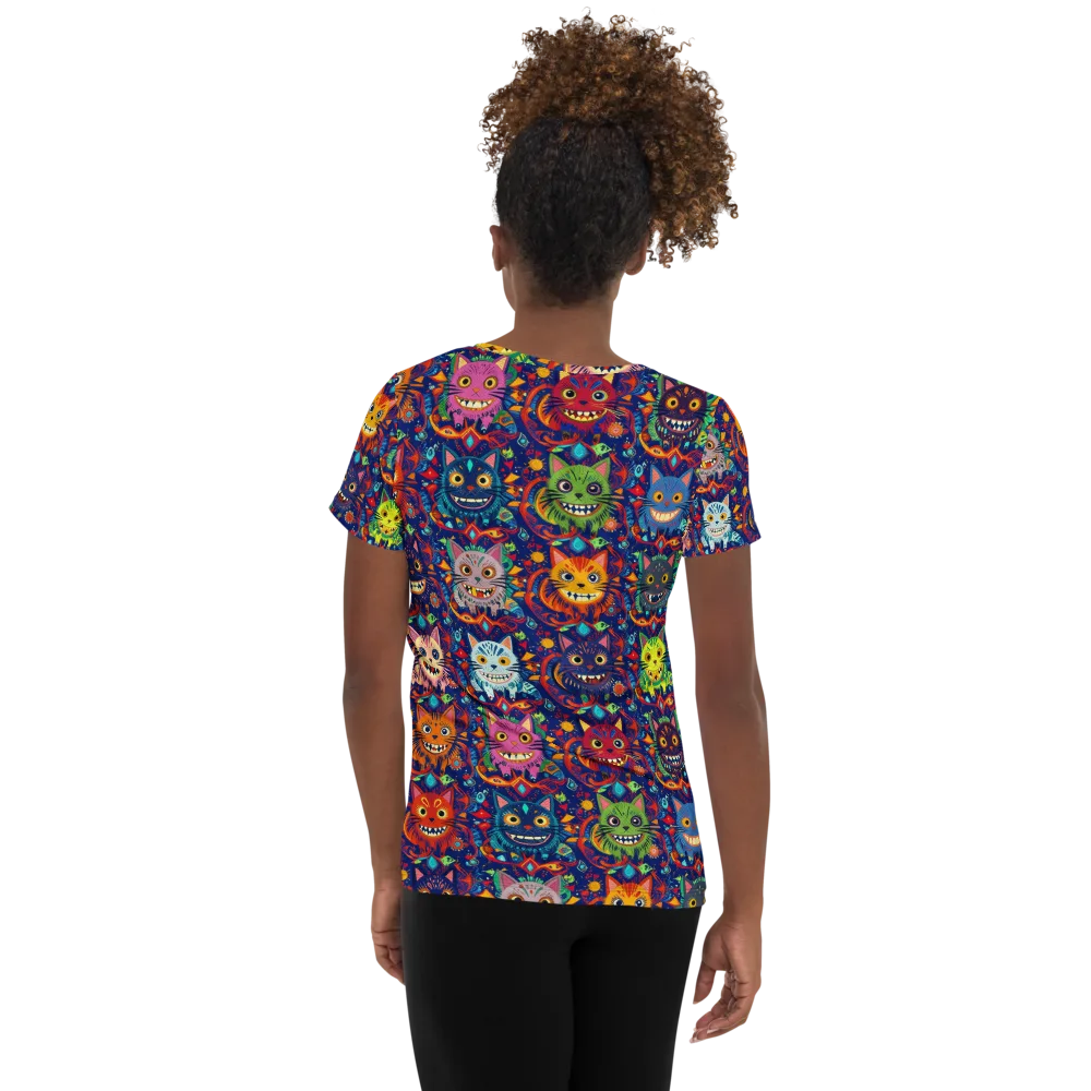 Grinning Cat Carnival on Women's Athletic T-Shirt — Back