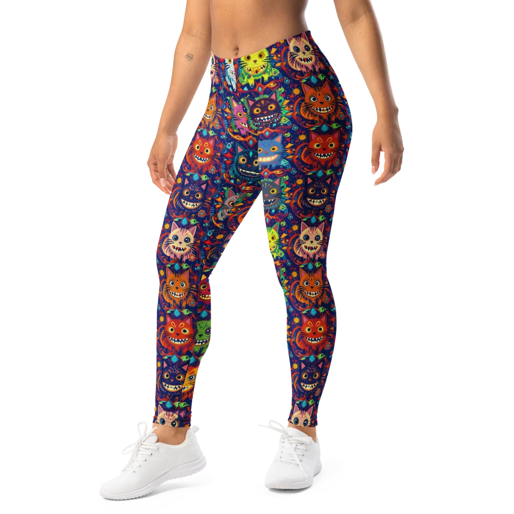 Grinning Cat Carnival on Leggings — Left Front