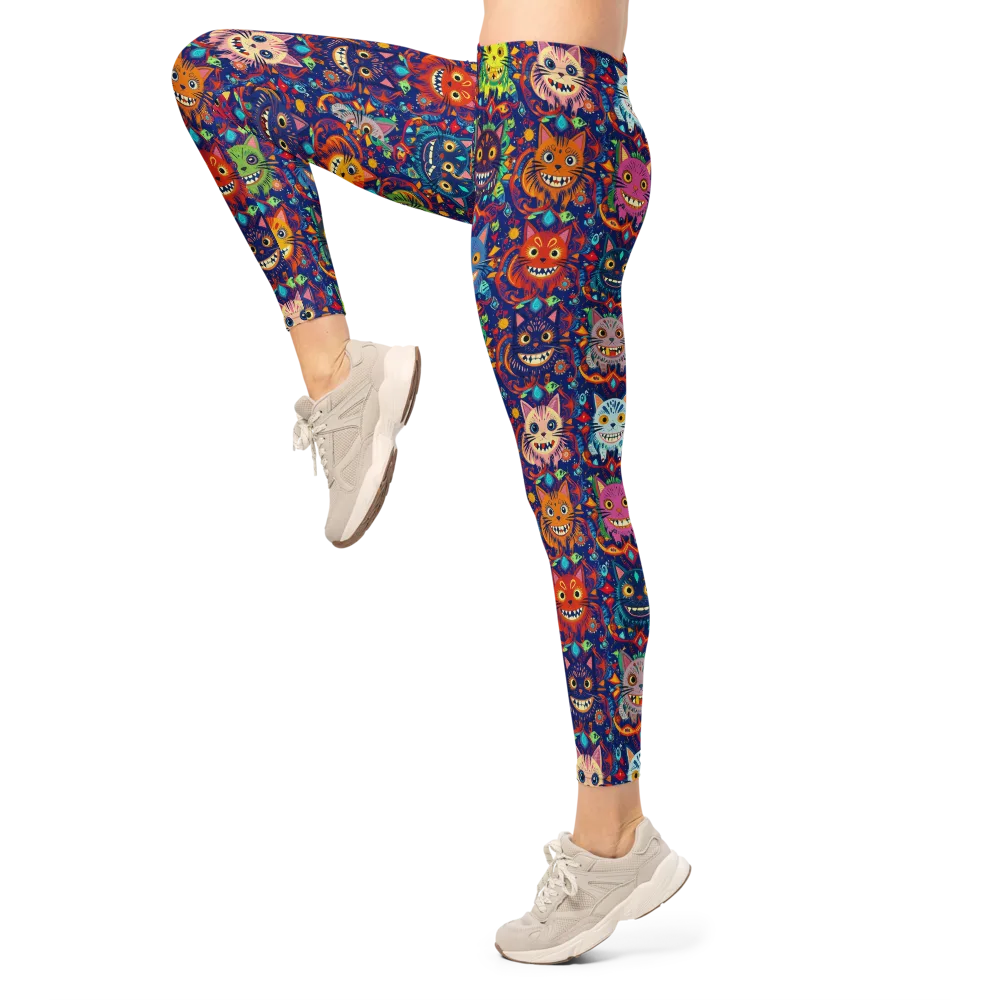 Grinning Cat Carnival on Leggings — Left