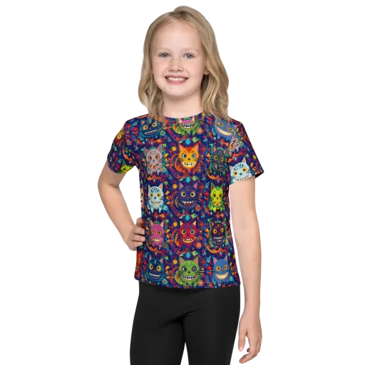 Grinning Cat Carnival on a Kids Crew Neck T-Shirt