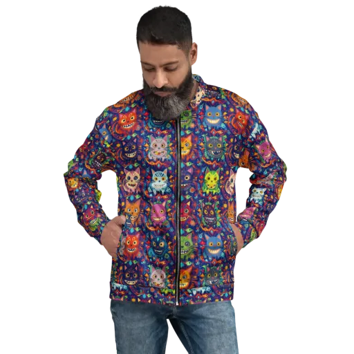 Grinning Cat Carnival on a Bomber Jacket