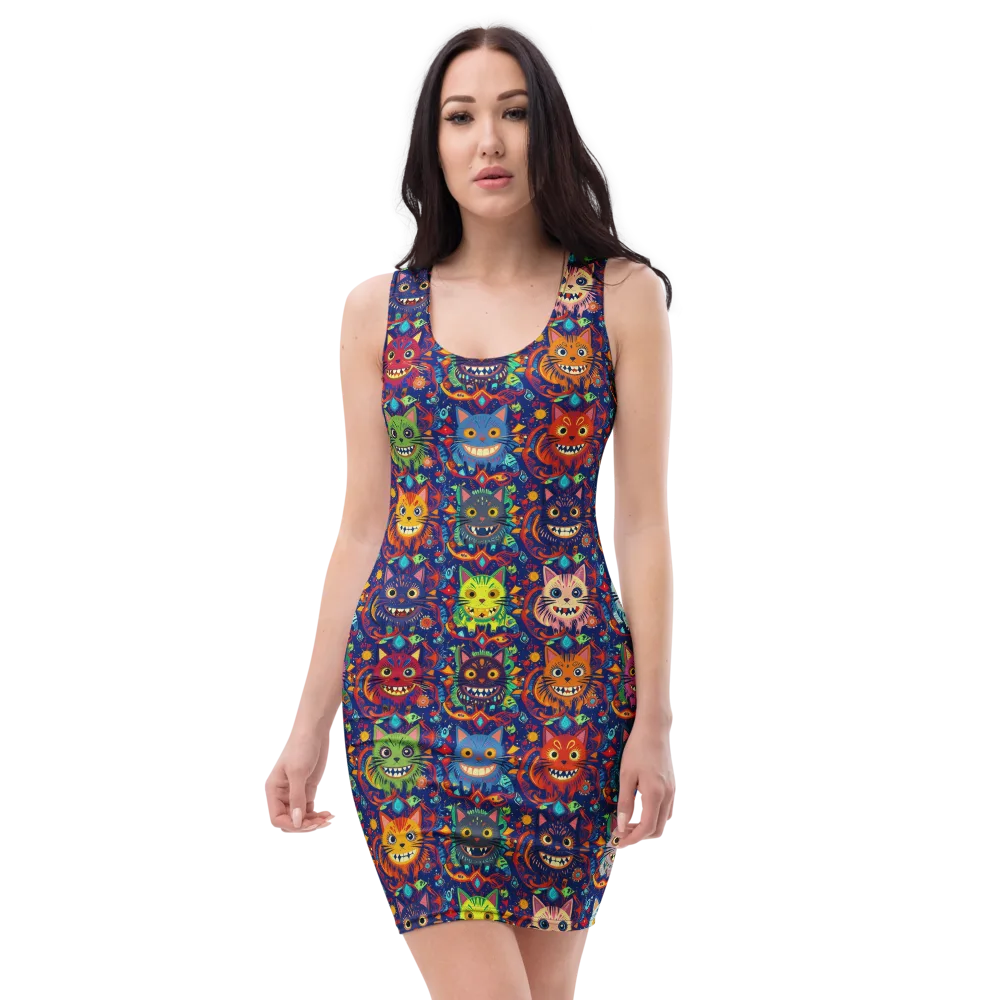 Grinning Cat Carnival on Bodycon Dress — Front