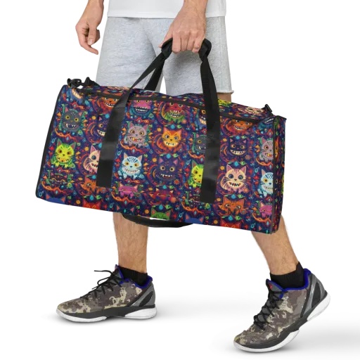 Grinning Cat Carnival on a Duffle Bag