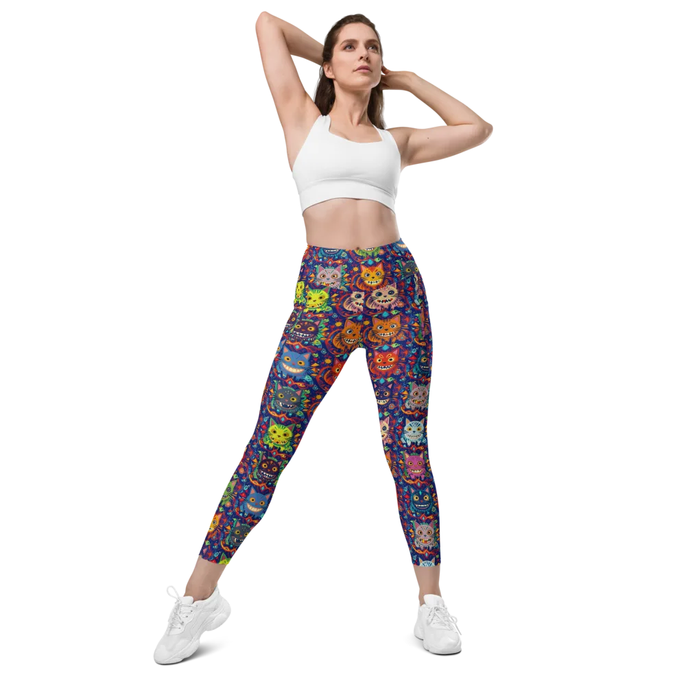Grinning Cat Carnival on Leggings with Pockets — Front