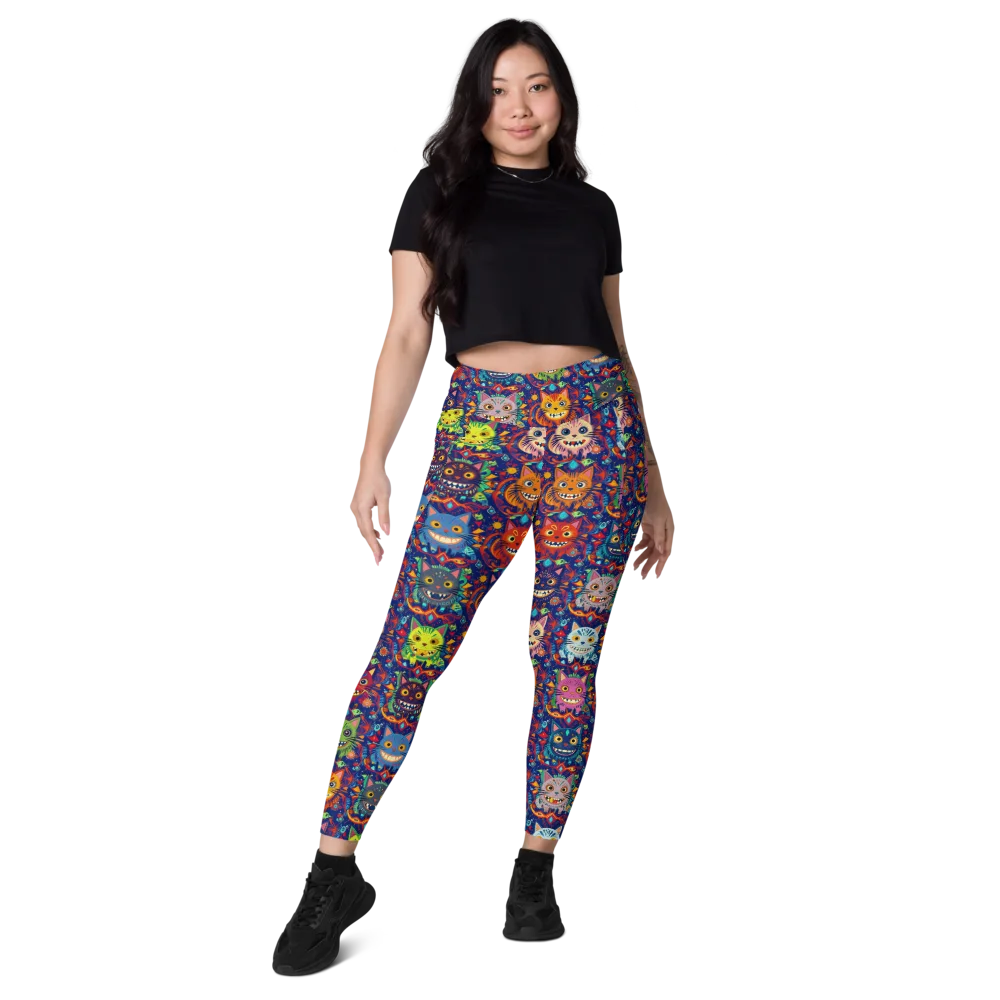 Grinning Cat Carnival on Leggings with Pockets — Front