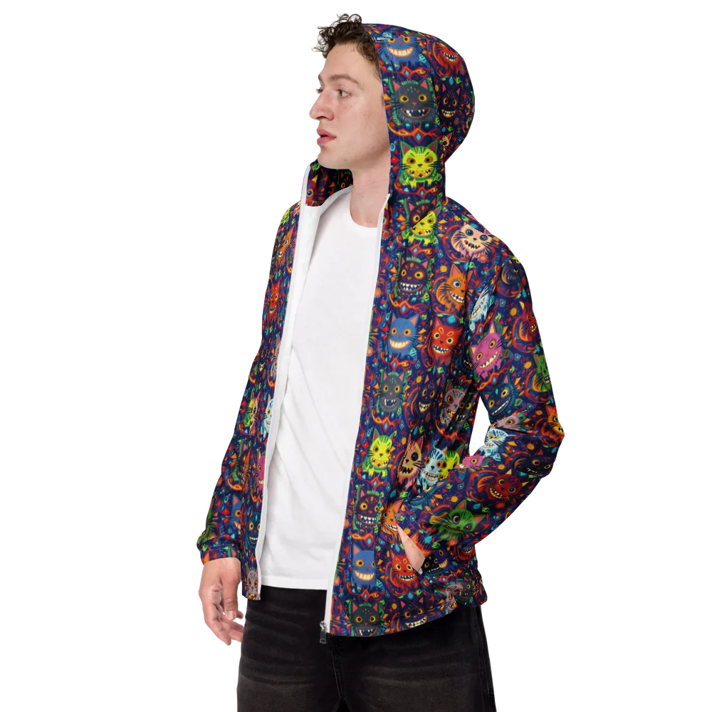 Grinning Cat Carnival on Men's Windbreaker — Left Front
