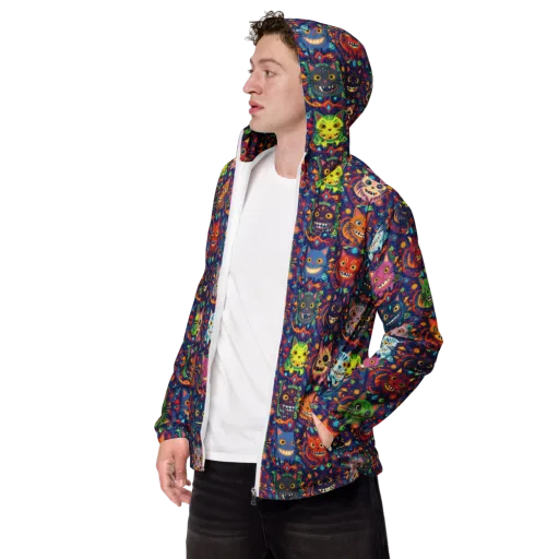 Grinning Cat Carnival on a Men's Windbreaker