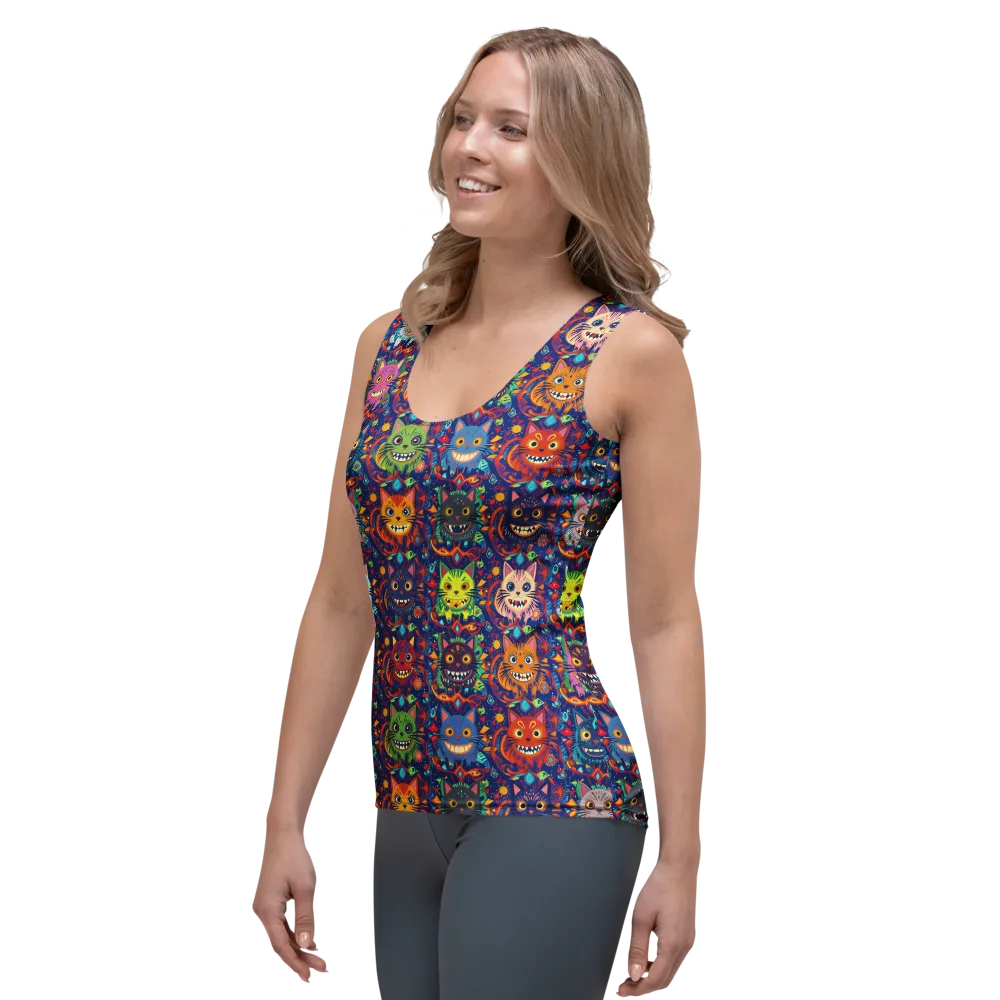 Grinning Cat Carnival on Women's Tank Top — Left Front