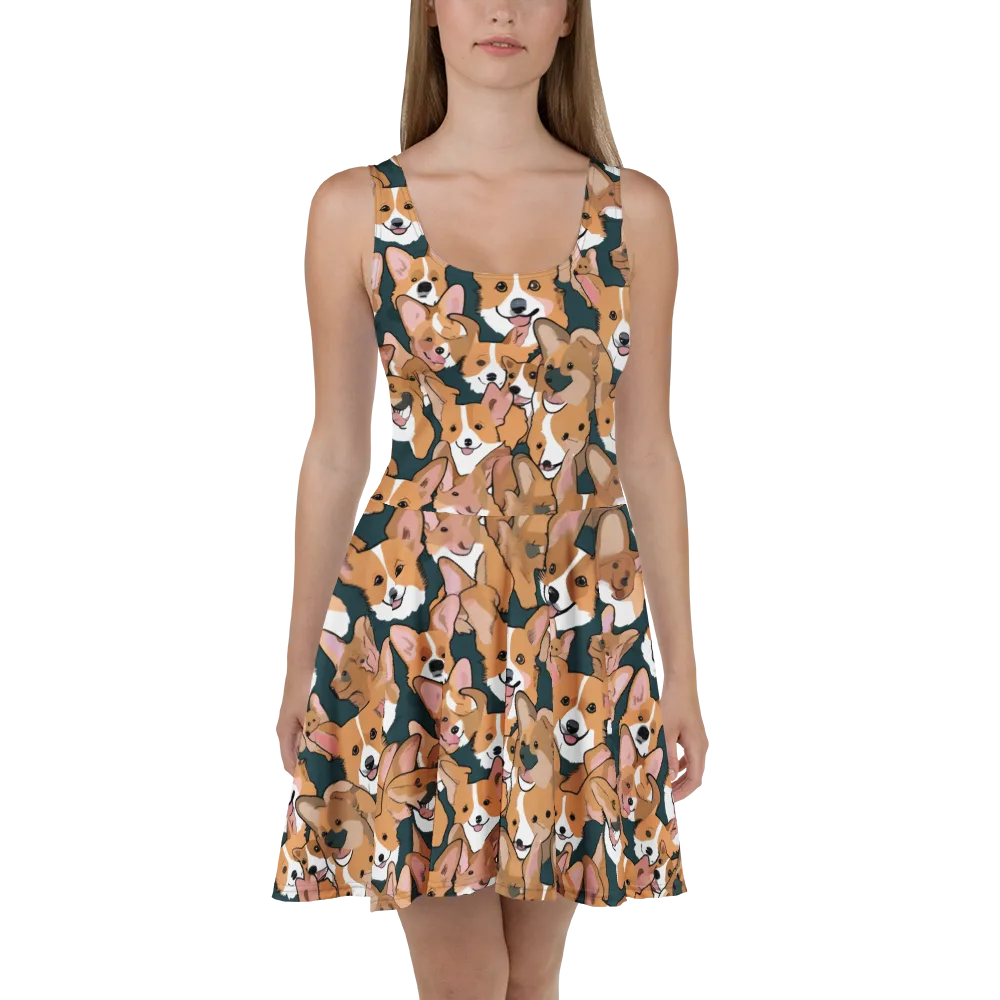 Paws in Formation on Skater Dress — Front