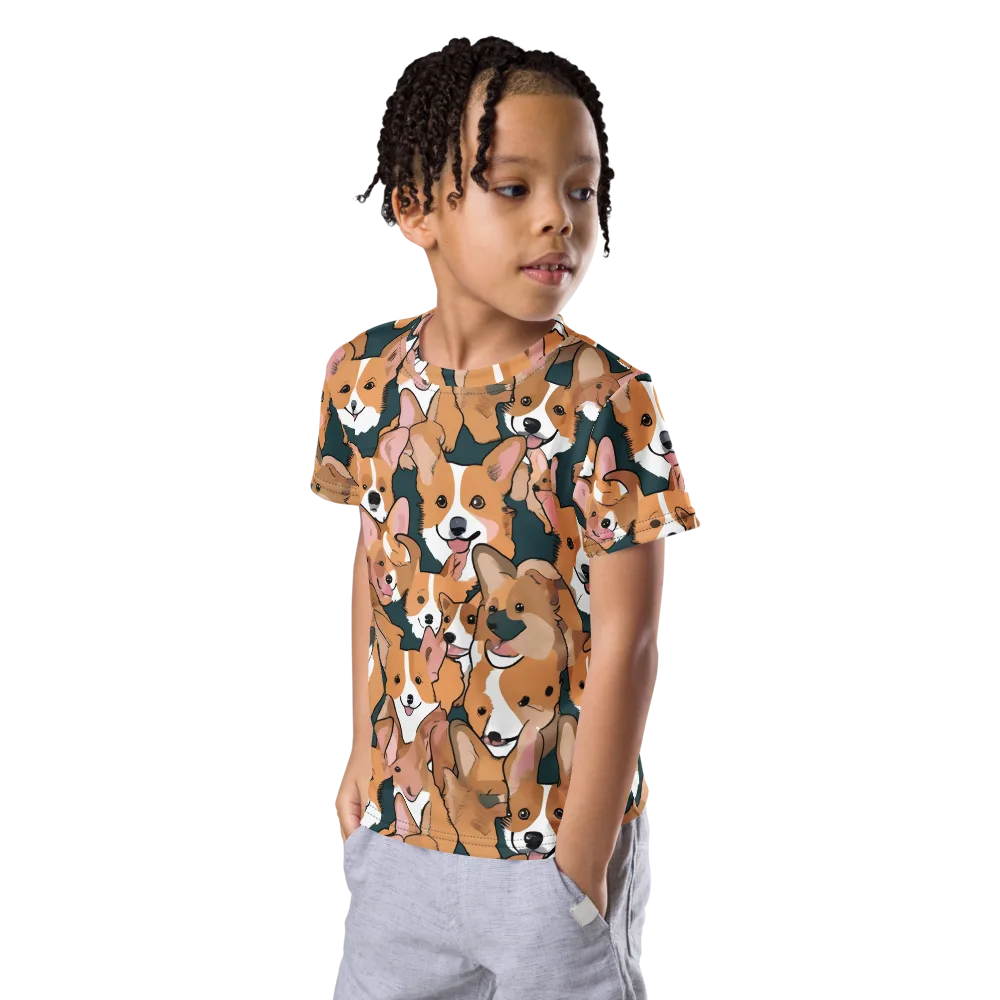 Paws in Formation on Kids Crew Neck T-Shirt — Left Front