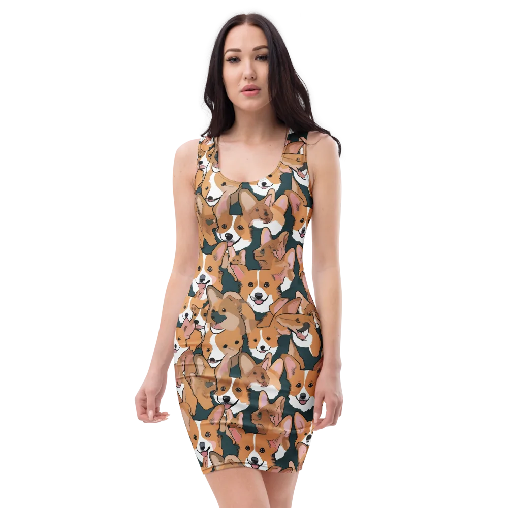 Paws in Formation on Bodycon Dress — Front