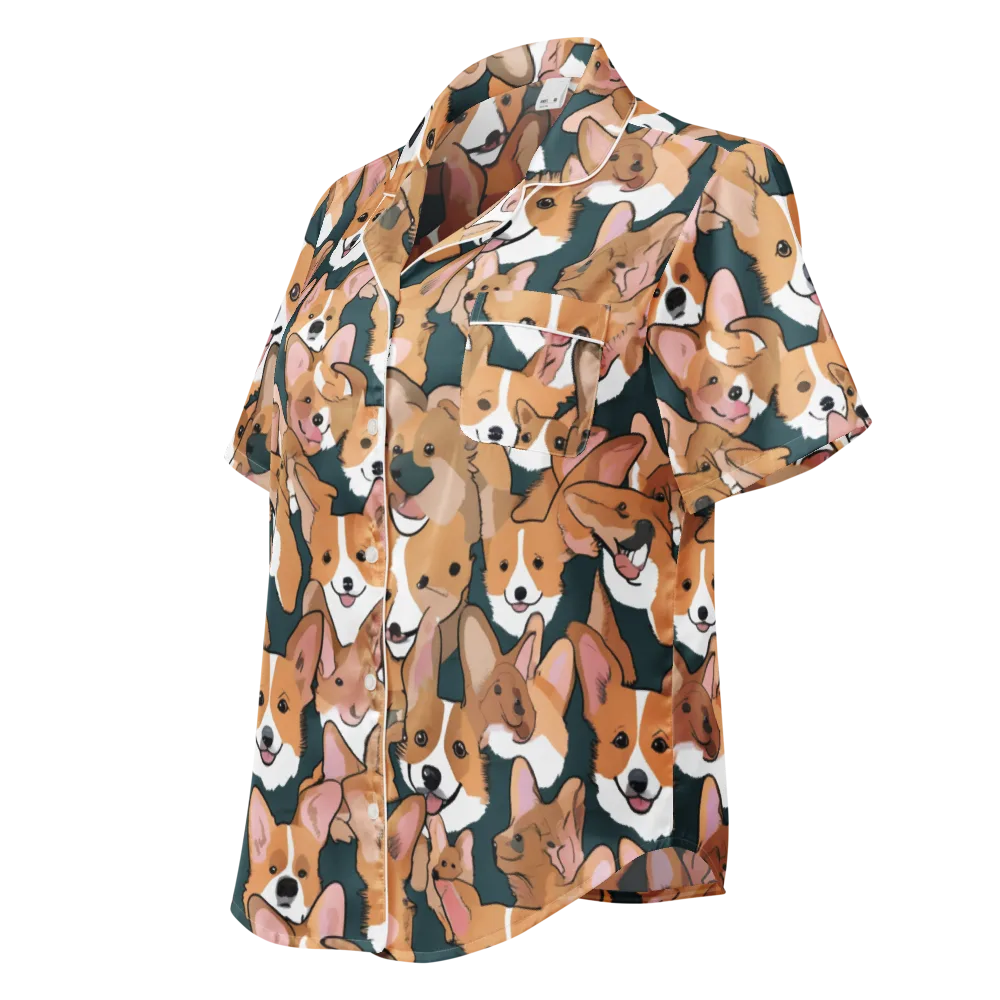 Paws in Formation on Women's Short Sleeve Pajama Top — Left Front