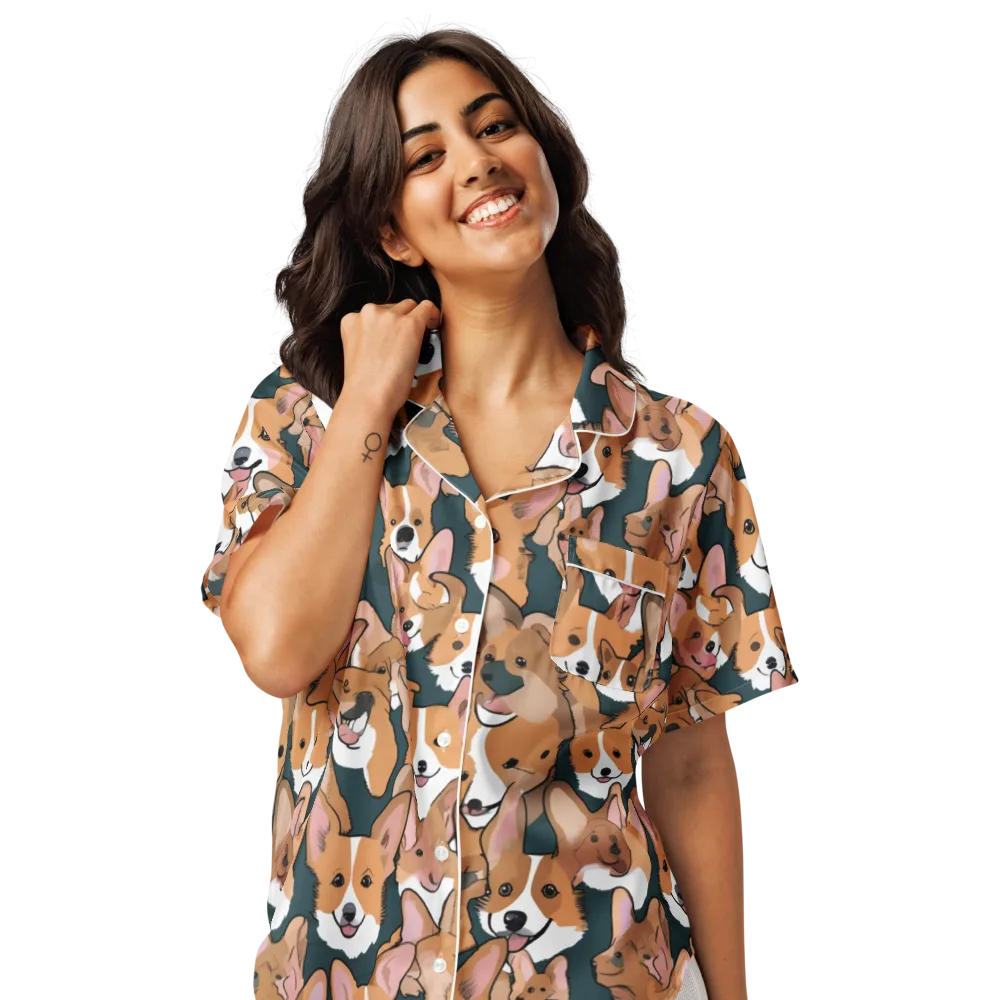 Paws in Formation on Women's Short Sleeve Pajama Top — Front