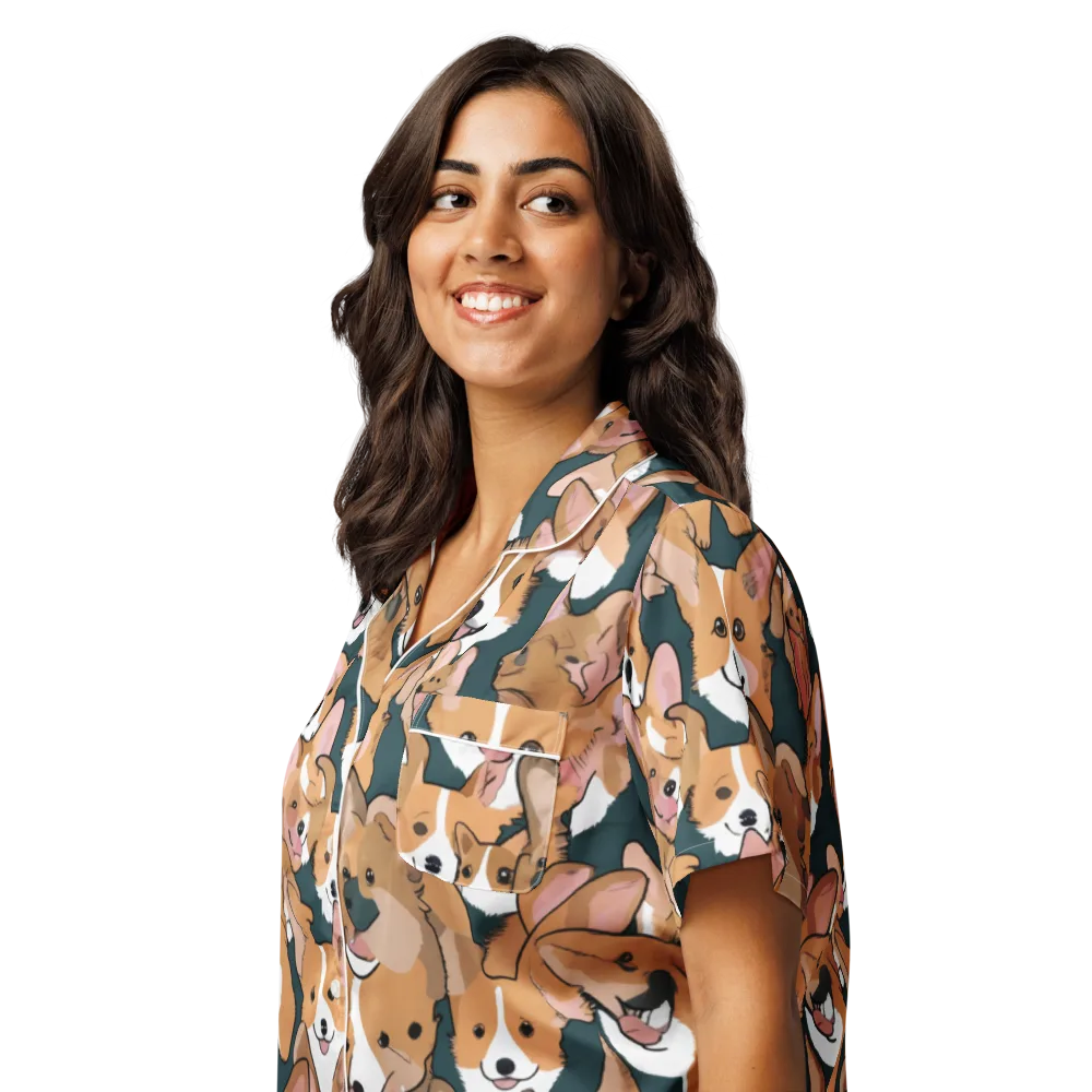 Paws in Formation on Women's Short Sleeve Pajama Top — Left Front