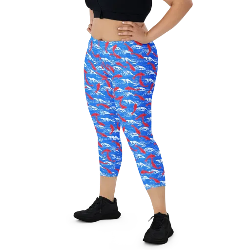 Crimson Koi Current on a Capri Leggings