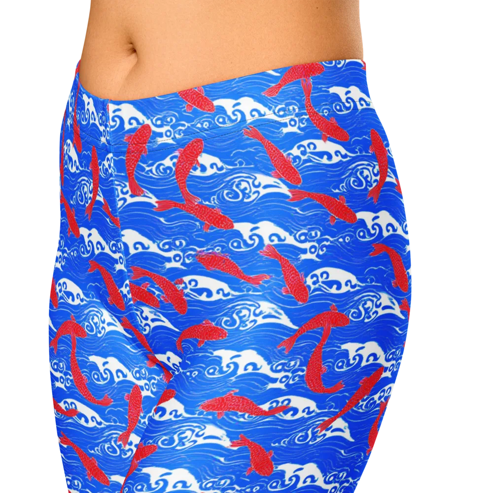 Crimson Koi Current on Capri Leggings — Zoomed-in