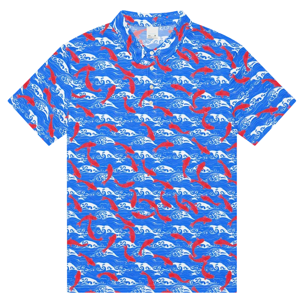 Crimson Koi Current on Men's Slim Fit Polo Shirt — Front