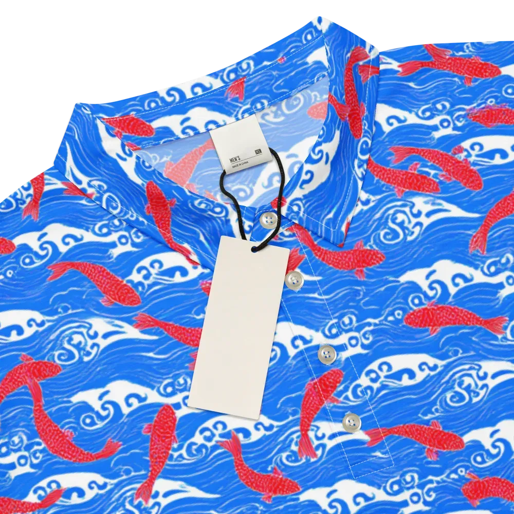 Crimson Koi Current on Men's Slim Fit Polo Shirt — Product details