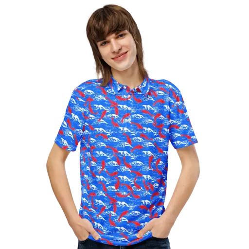 Crimson Koi Current on a Men's Slim Fit Polo Shirt