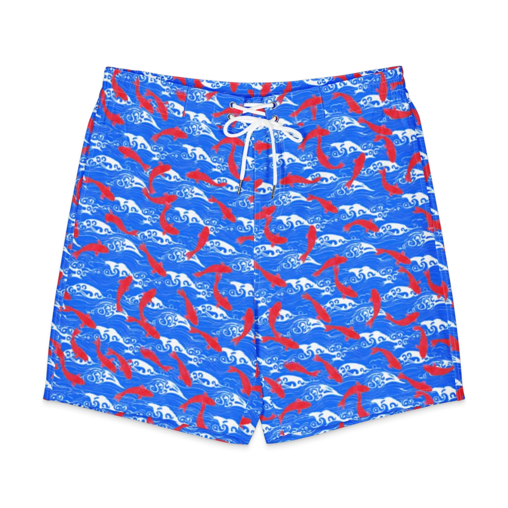 Crimson Koi Current on Men's Board Shorts — Front