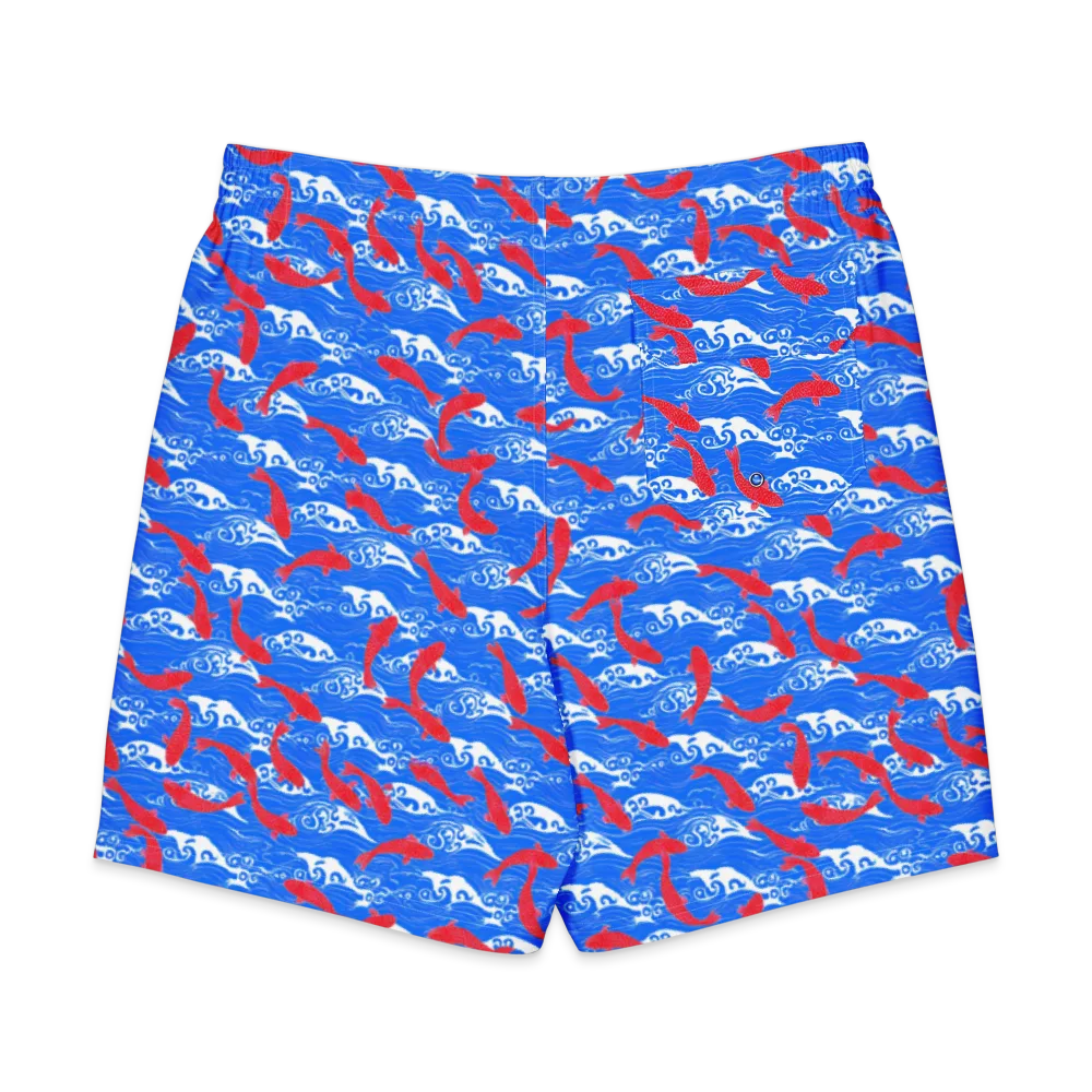 Crimson Koi Current on Men's Board Shorts — Back