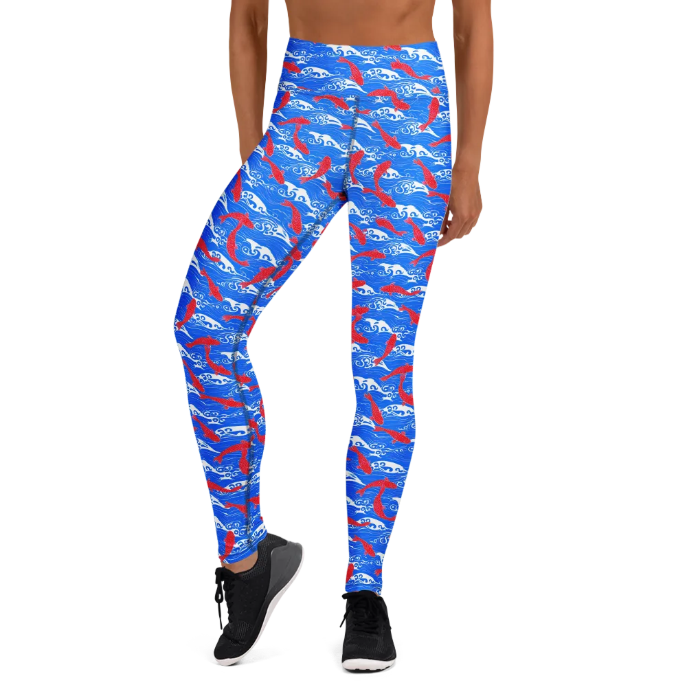 Crimson Koi Current on Yoga Leggings — Front