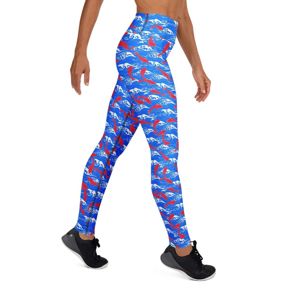 Crimson Koi Current on Yoga Leggings — Right