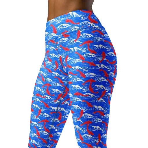 Crimson Koi Current on a Yoga Leggings