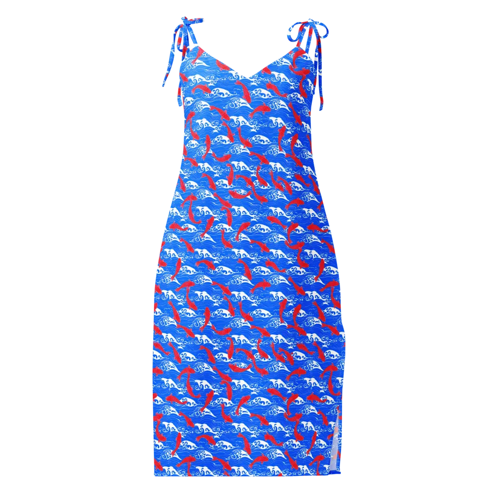 Crimson Koi Current on Slip Dress — Front