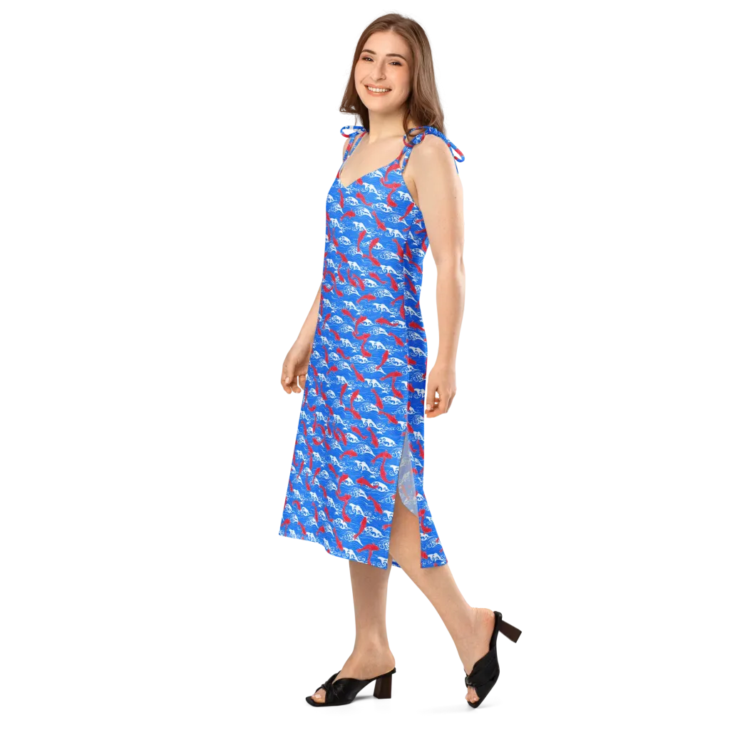 Crimson Koi Current on Slip Dress — Left Front