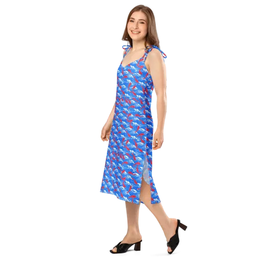 Crimson Koi Current on a Slip Dress