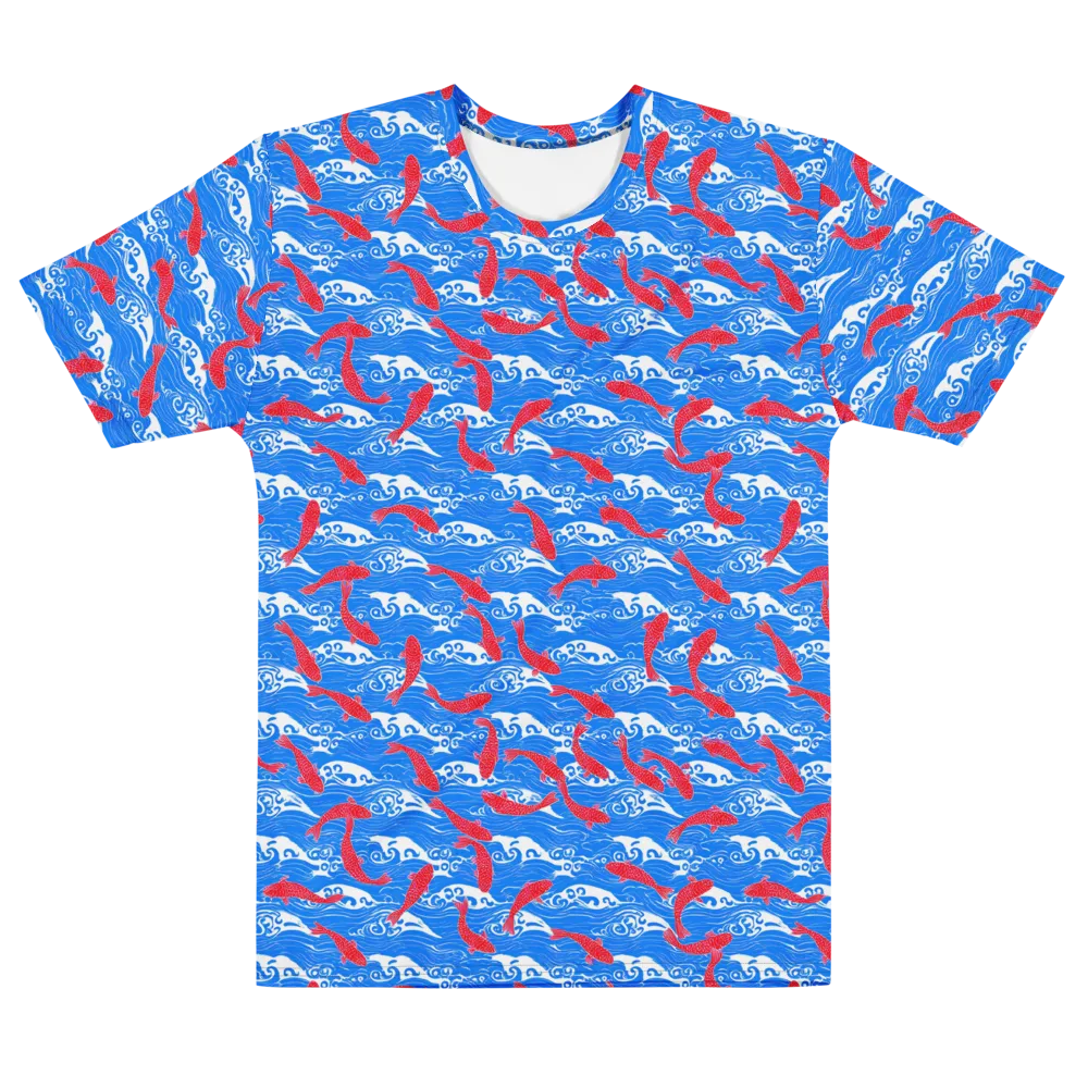 Crimson Koi Current on Men's Cotton Crew Neck T-Shirt — Front
