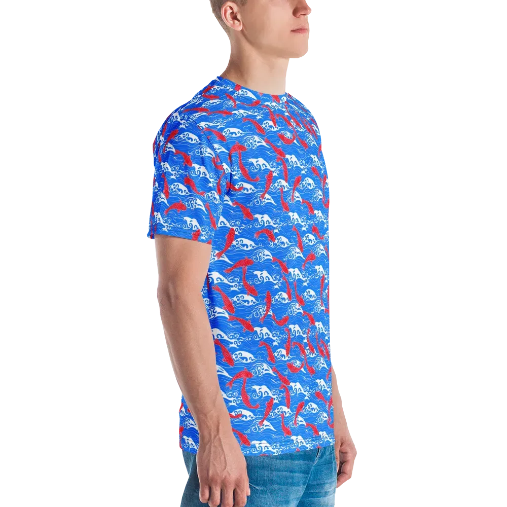 Crimson Koi Current on Men's Crew Neck T-Shirt — Right