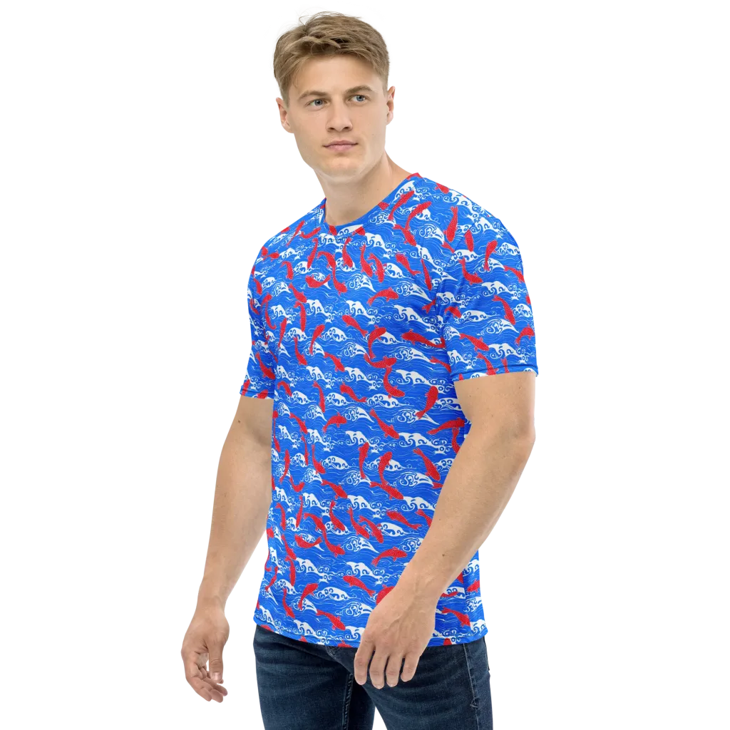 Crimson Koi Current on Men's Crew Neck T-Shirt — Left