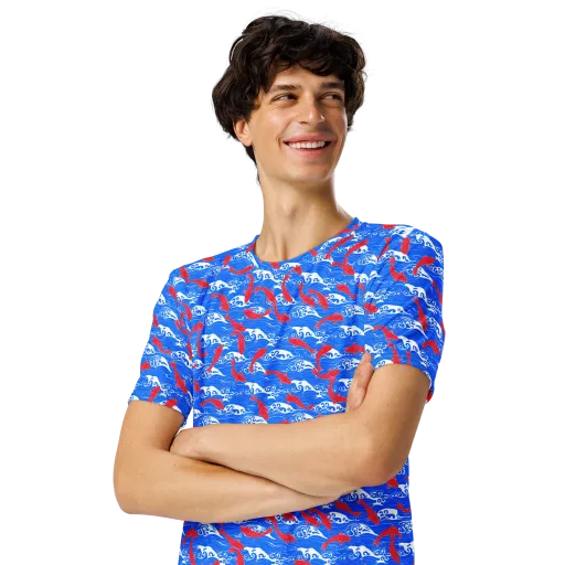 Crimson Koi Current on a Men's Crew Neck T-Shirt