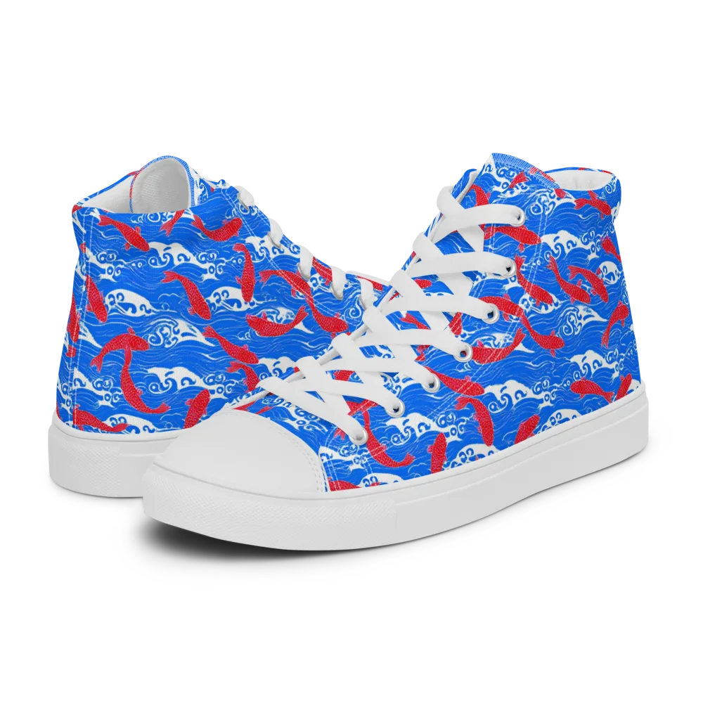 Crimson Koi Current on Men's High Top Canvas Shoes — Left