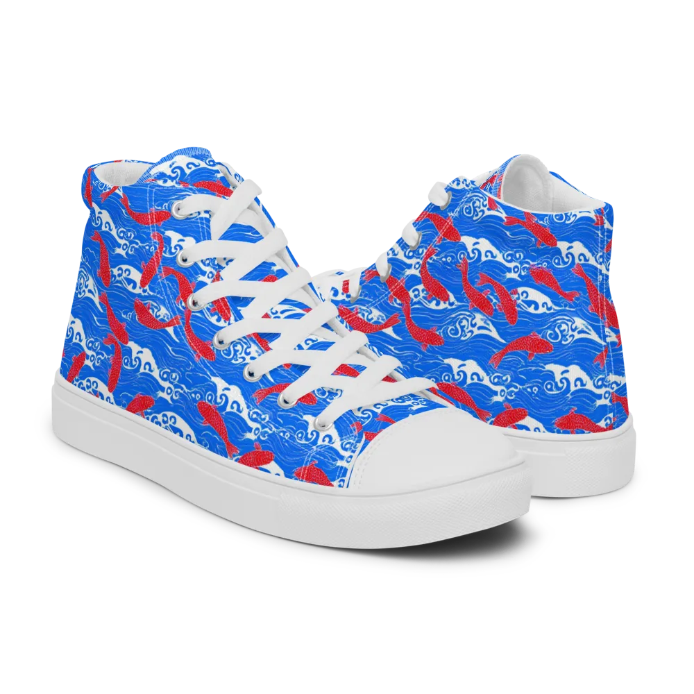 Crimson Koi Current on Men's High Top Canvas Shoes — Right