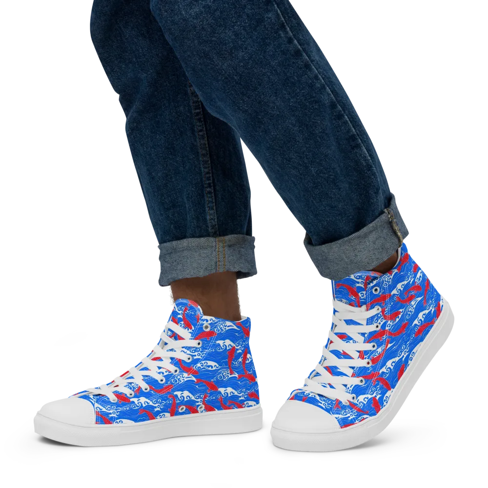 Crimson Koi Current on Men's High Top Canvas Shoes — Left
