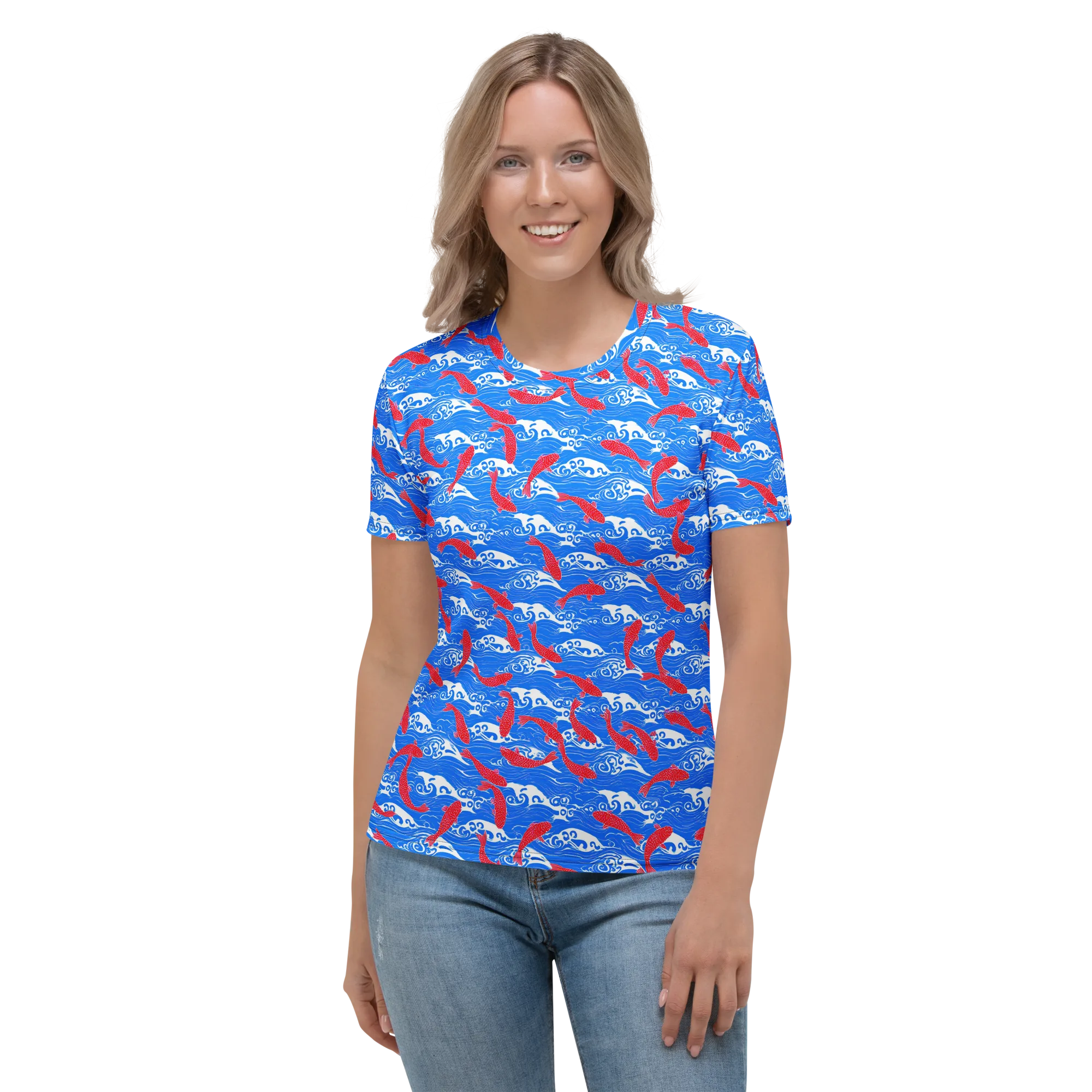 Crimson Koi Current on Women's Crew Neck T-Shirt — Front