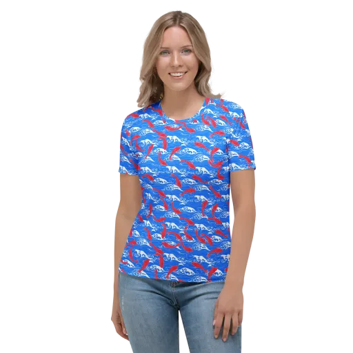 Crimson Koi Current on a Women's Crew Neck T-Shirt
