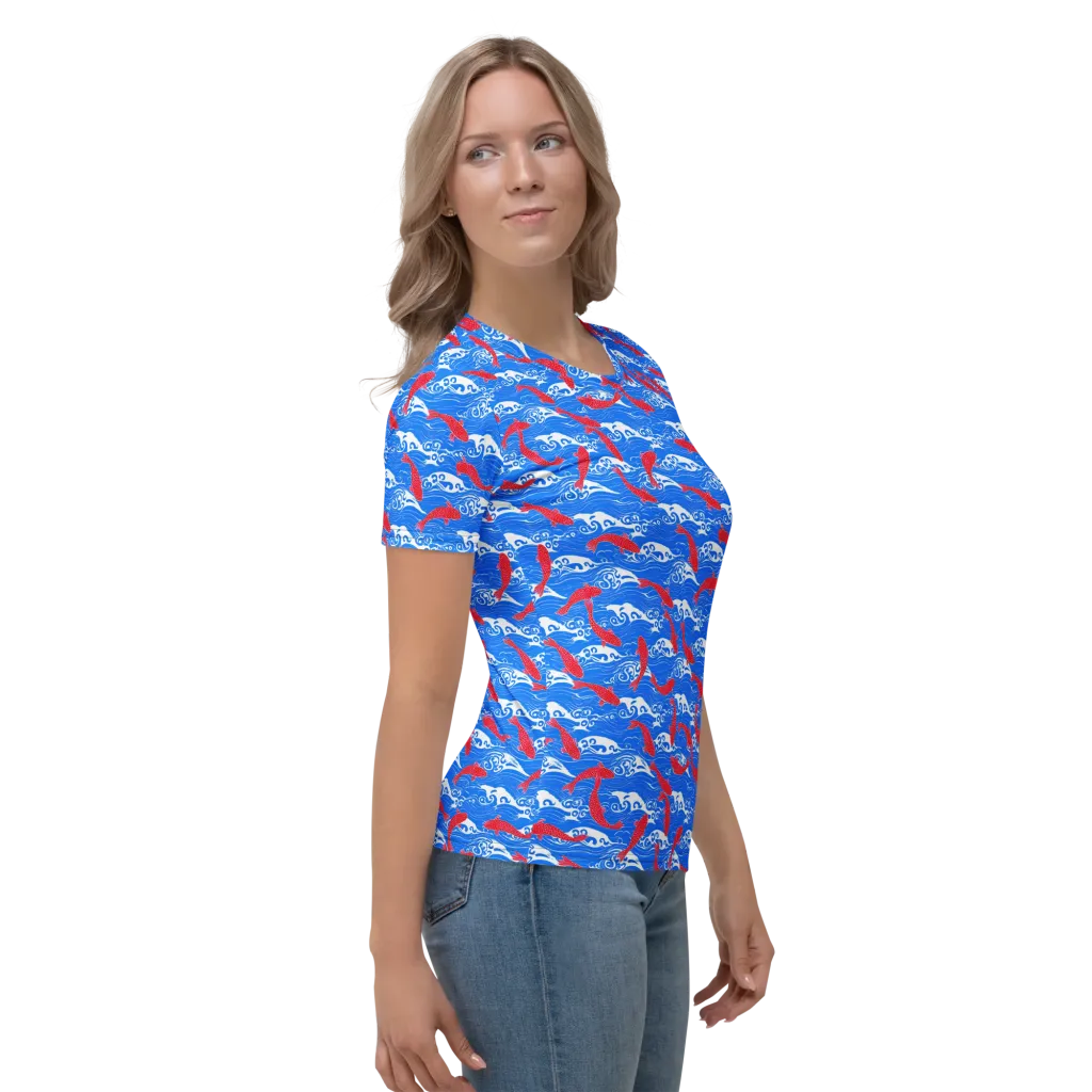 Crimson Koi Current on Women's Crew Neck T-Shirt — Right