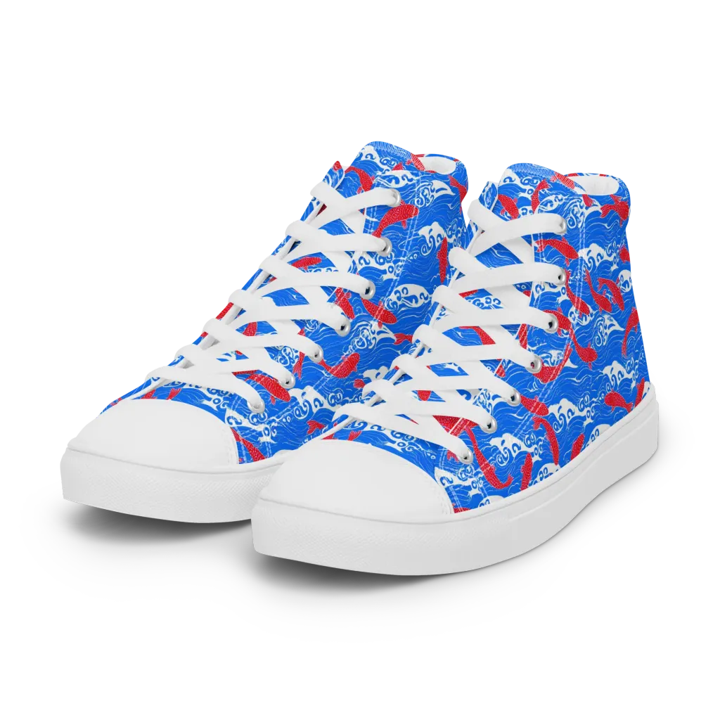Crimson Koi Current on Women's High Top Canvas Shoes — Left Front