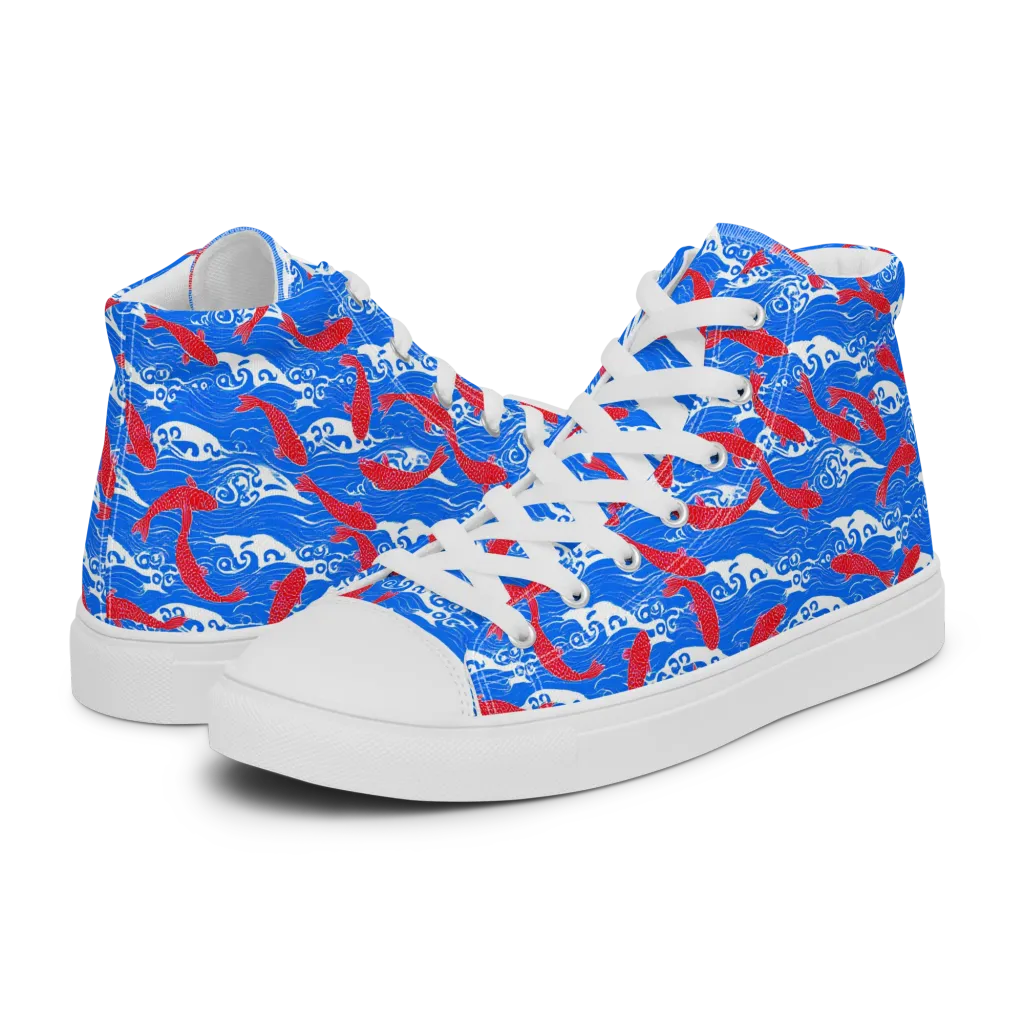Crimson Koi Current on Women's High Top Canvas Shoes — Left