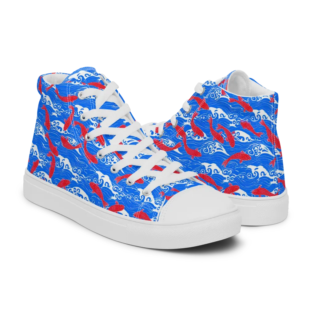 Crimson Koi Current on Women's High Top Canvas Shoes — Right