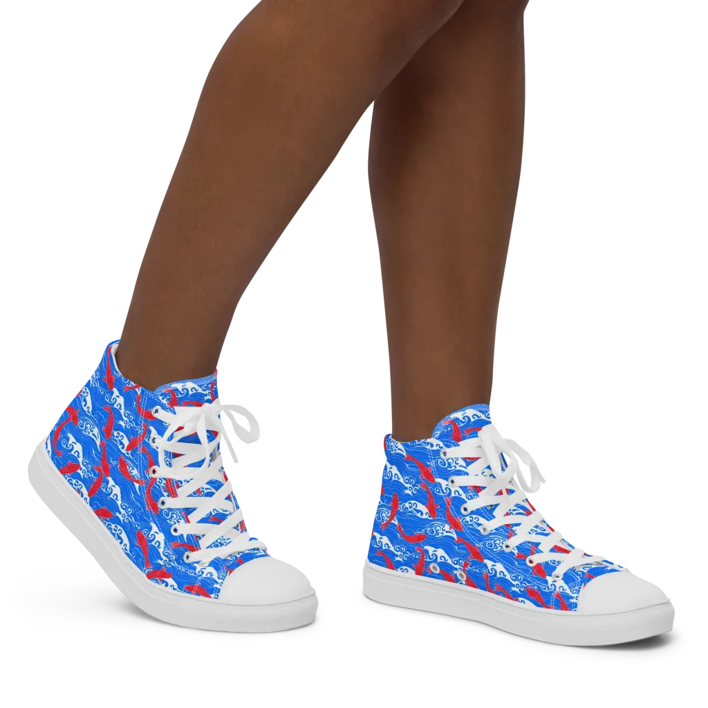 Crimson Koi Current on Women's High Top Canvas Shoes — Right