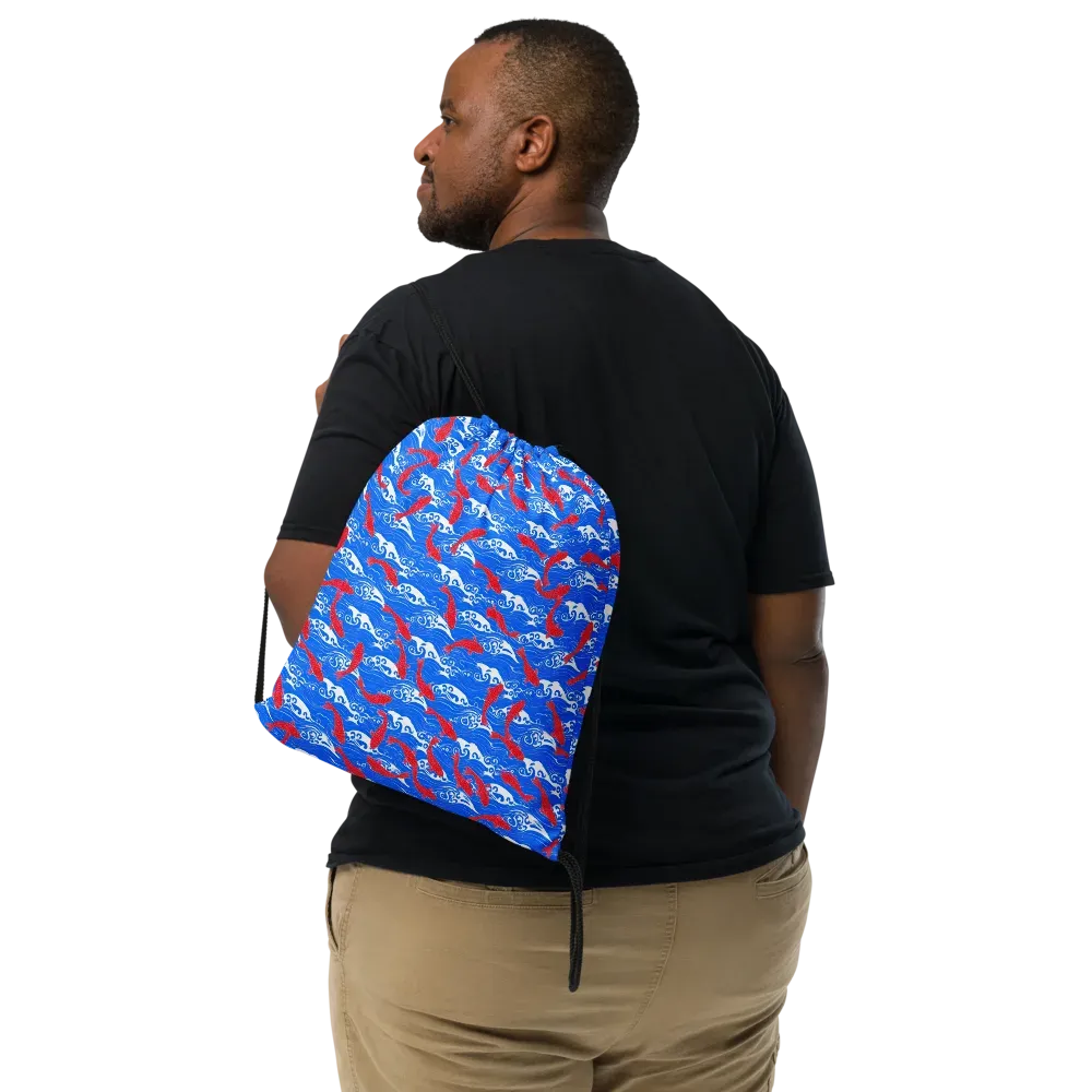 Crimson Koi Current on Drawstring Bag — Front