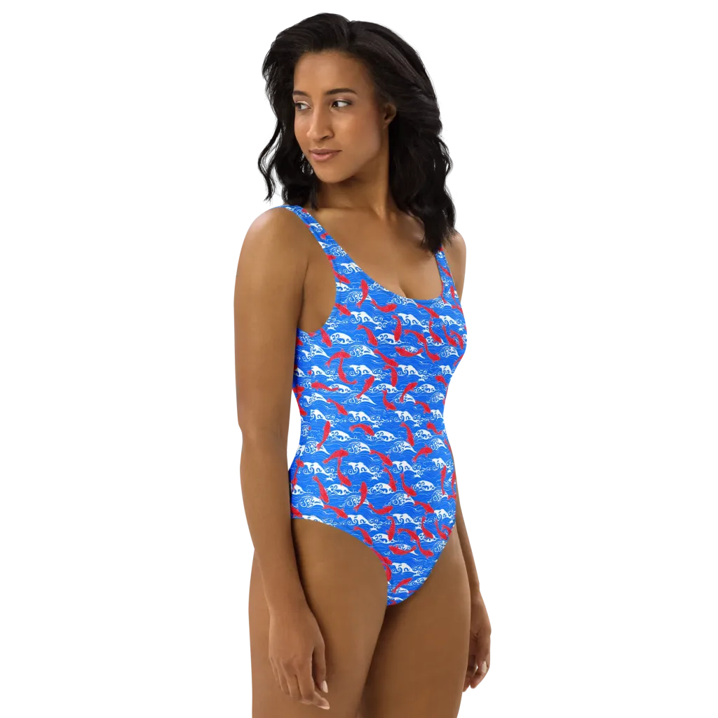Crimson Koi Current on One-Piece Swimsuit — Right