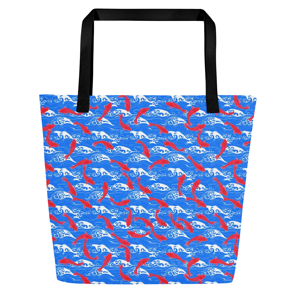 Crimson Koi Current on Large Tote Bag W/ Pocket — Front