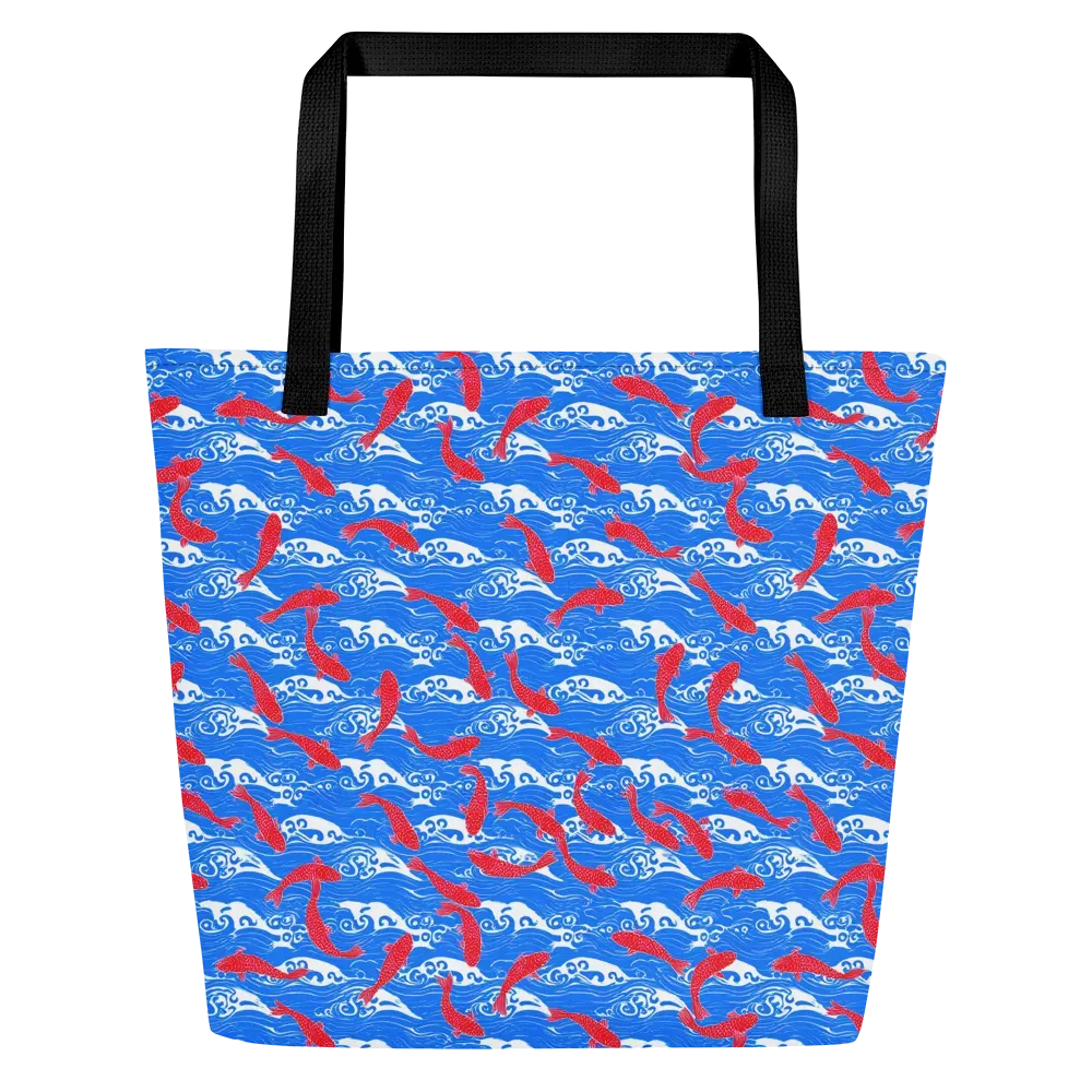 Crimson Koi Current on Large Tote Bag W/ Pocket — Front